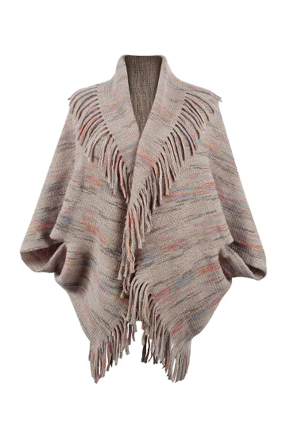 Fringe Detail Printed Poncho