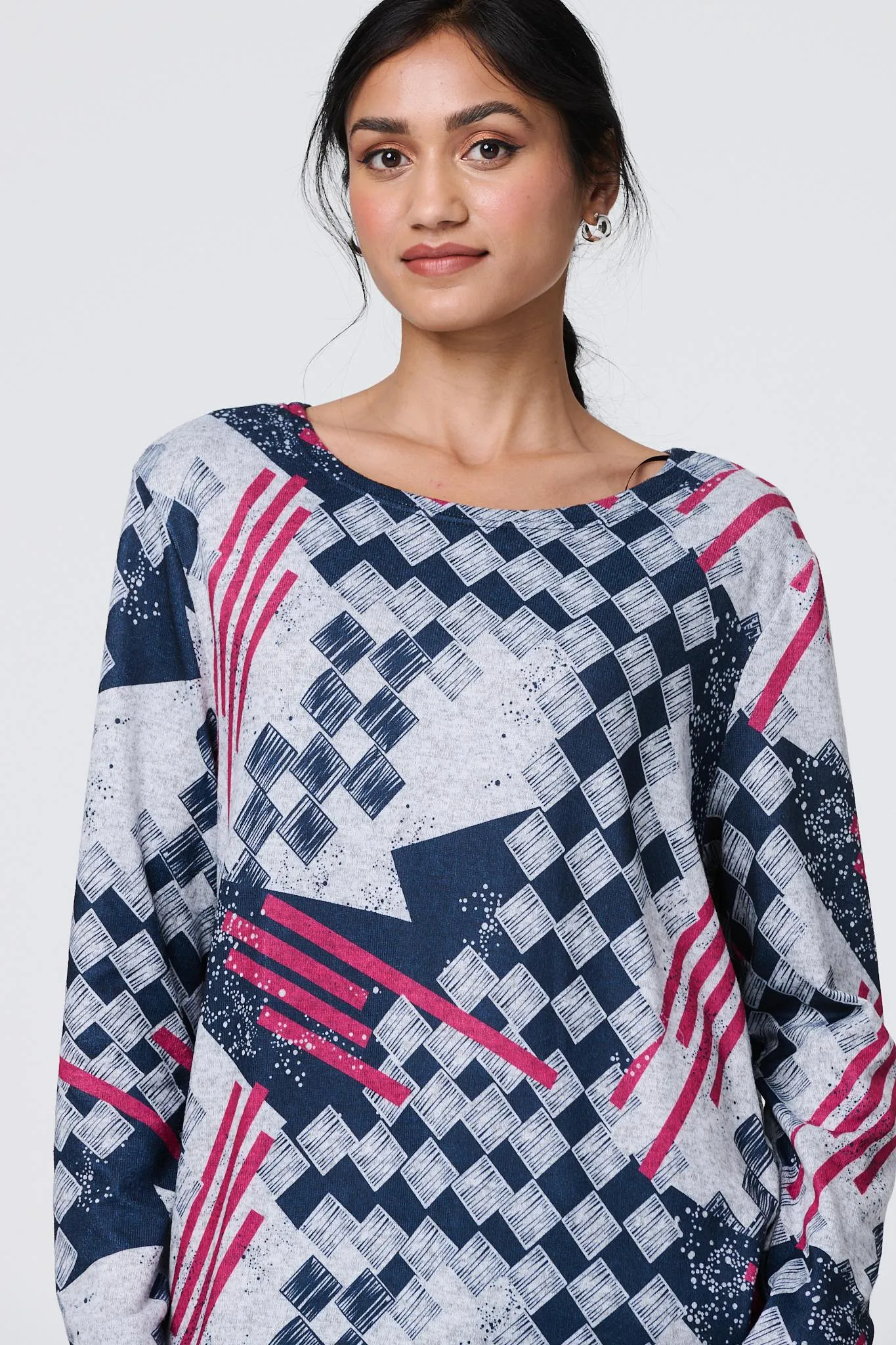 Geo Print Long Sleeve Tunic Top