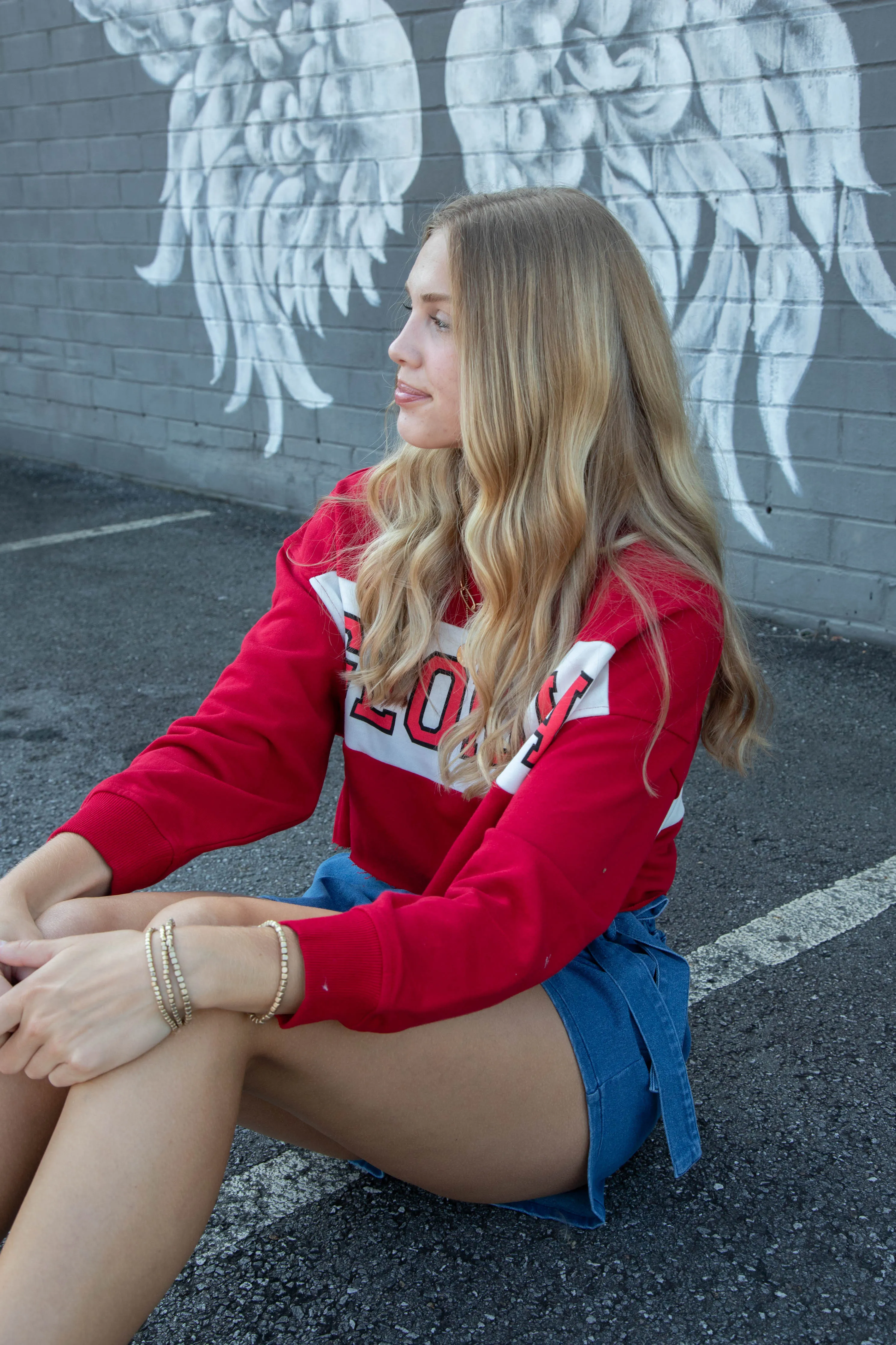 Georgia Colorblock Cropped Sweatshirt, Red/White