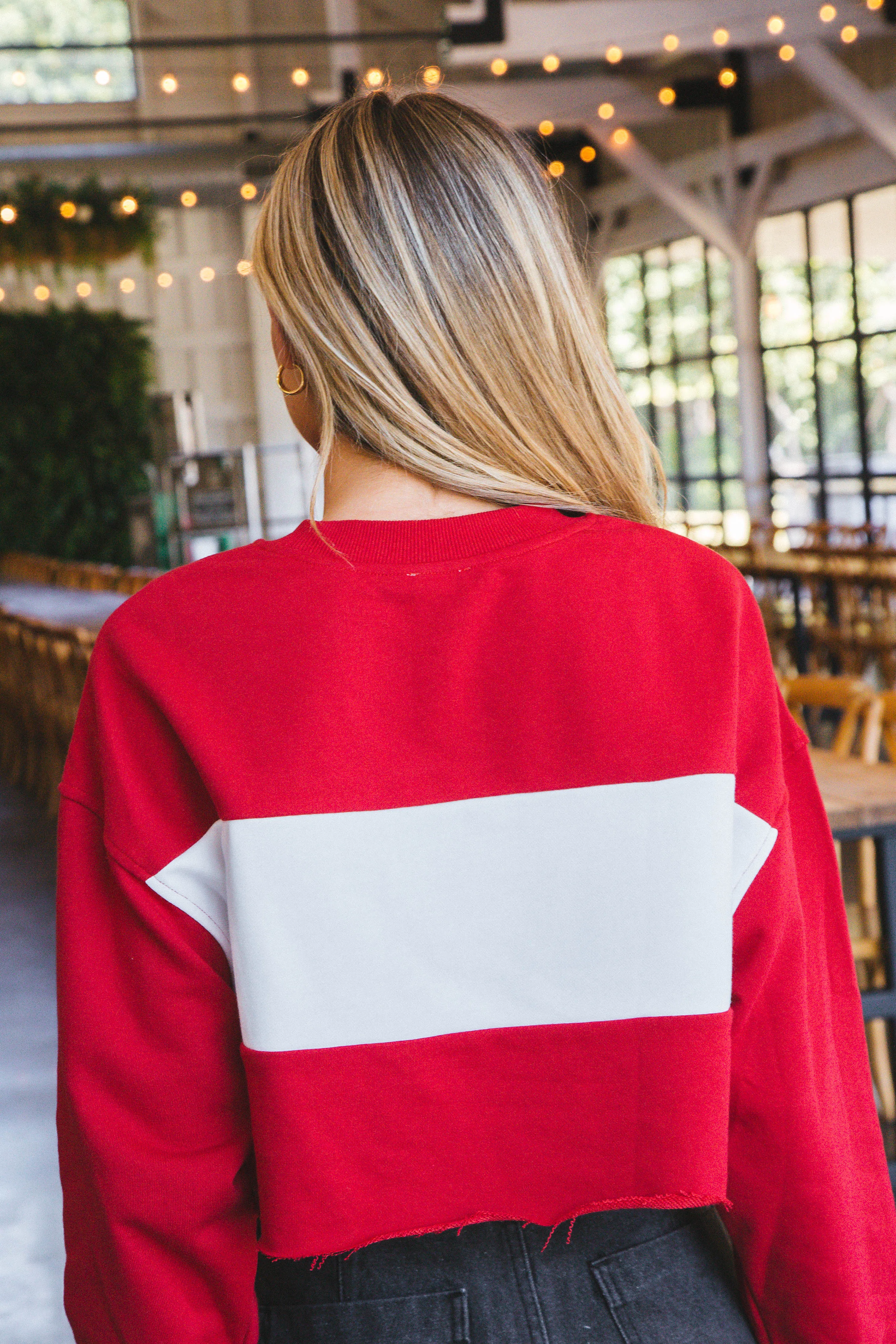 Georgia Colorblock Cropped Sweatshirt, Red/White