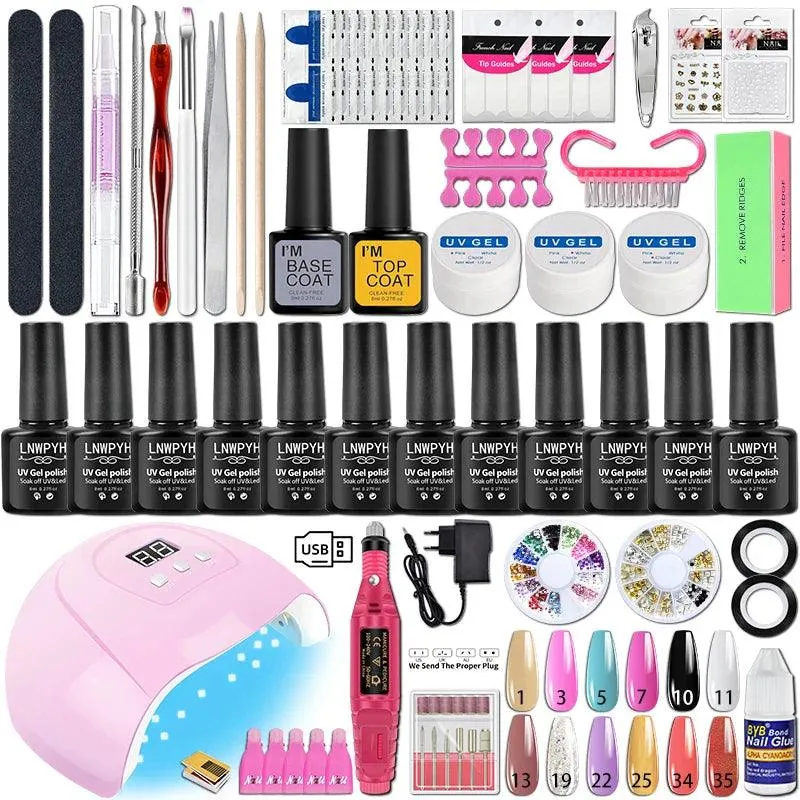 Glamorous Nail Art Kit with UV LED Lamp and Accessories