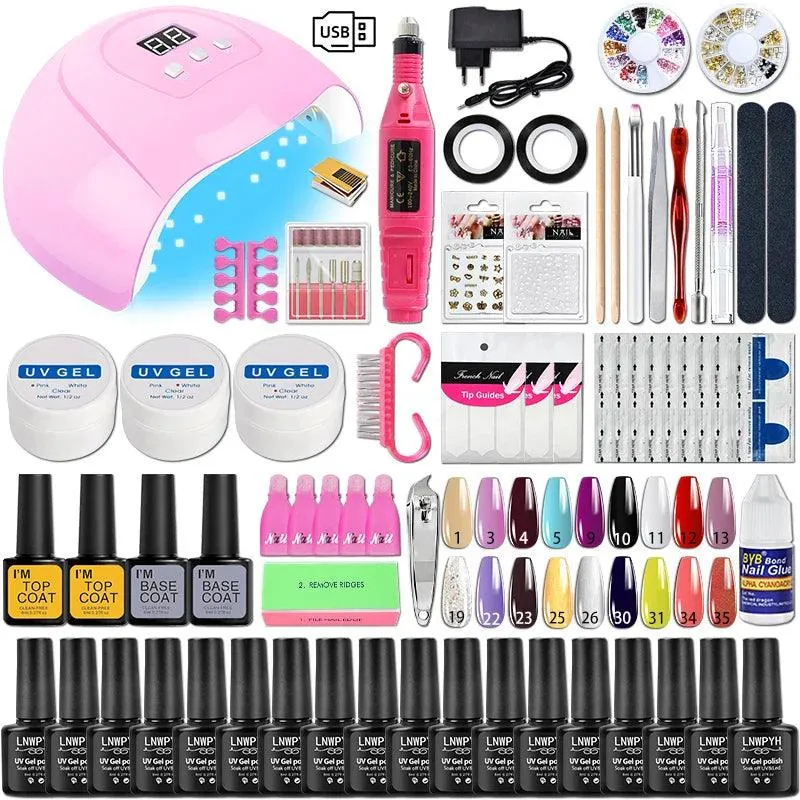 Glamorous Nail Art Kit with UV LED Lamp and Accessories