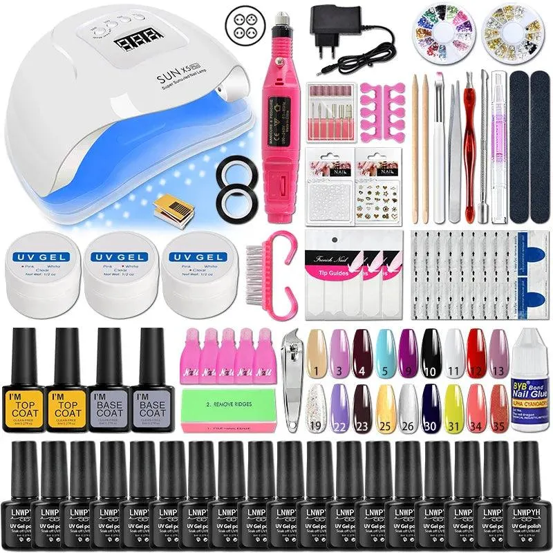 Glamorous Nail Art Kit with UV LED Lamp and Accessories