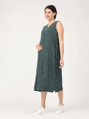 Green Melange Tunic Maternity and Nursing Dress