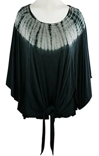 Gypsy Daisy Scoop Neck Tie Front Poncho Top with Tie Dye Geometric Designs