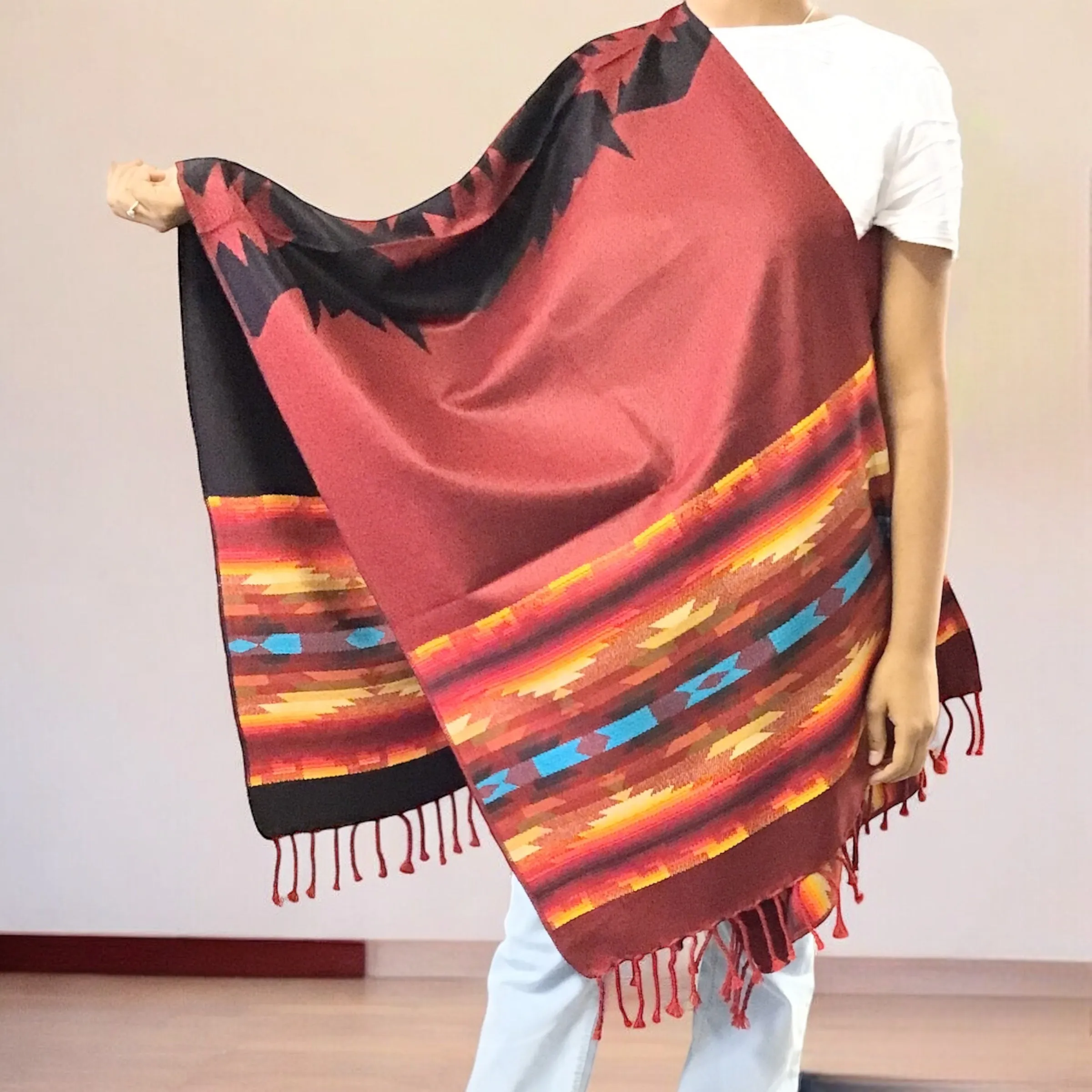 Hand woven Red Reversible shawl