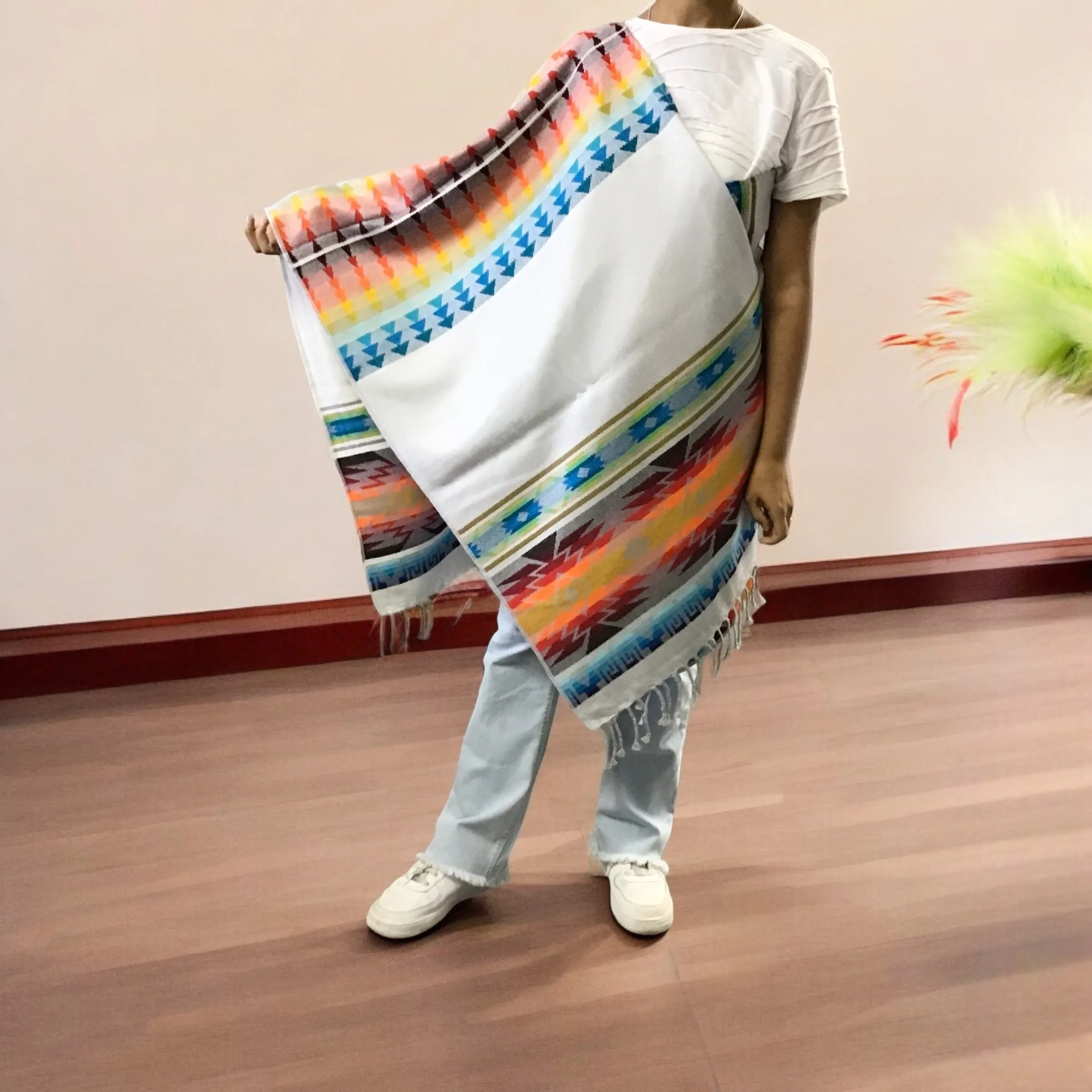 Hand woven White Reversible shawl