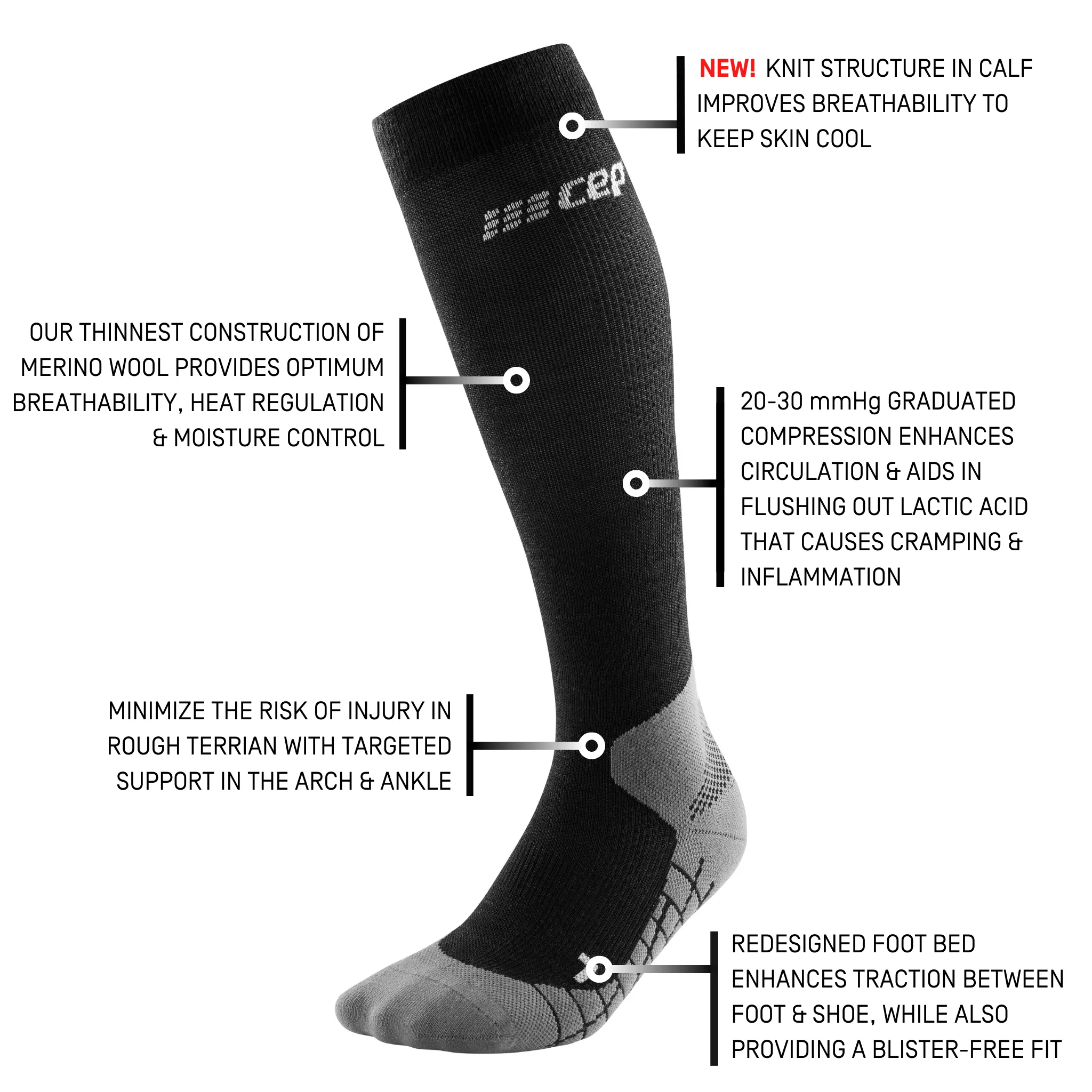 Hiking Light Merino Tall Compression Socks, Women