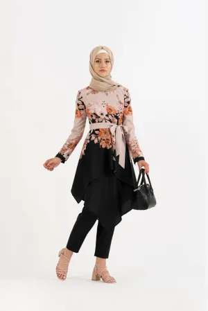 Ivory black floral tunic