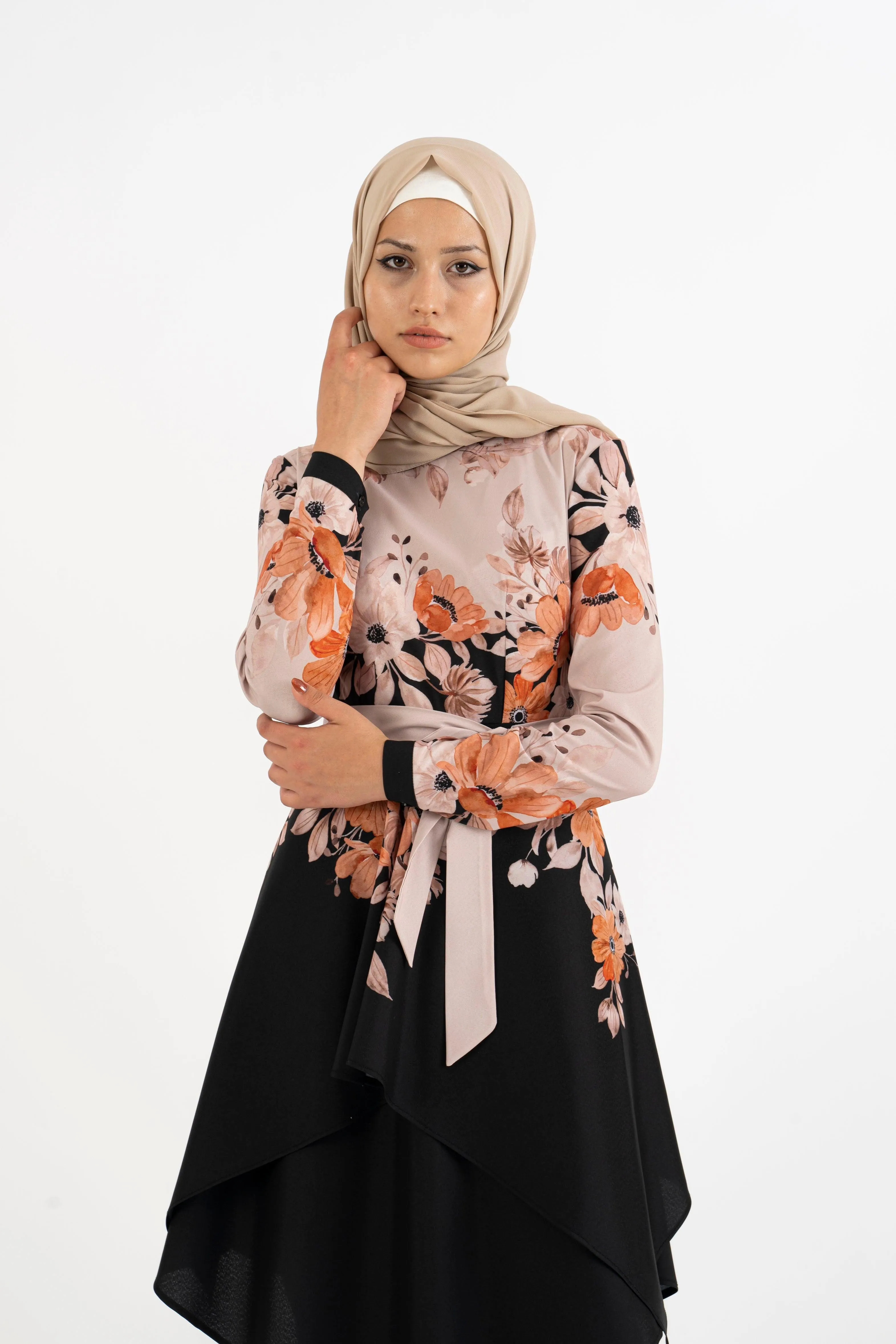 Ivory black floral tunic