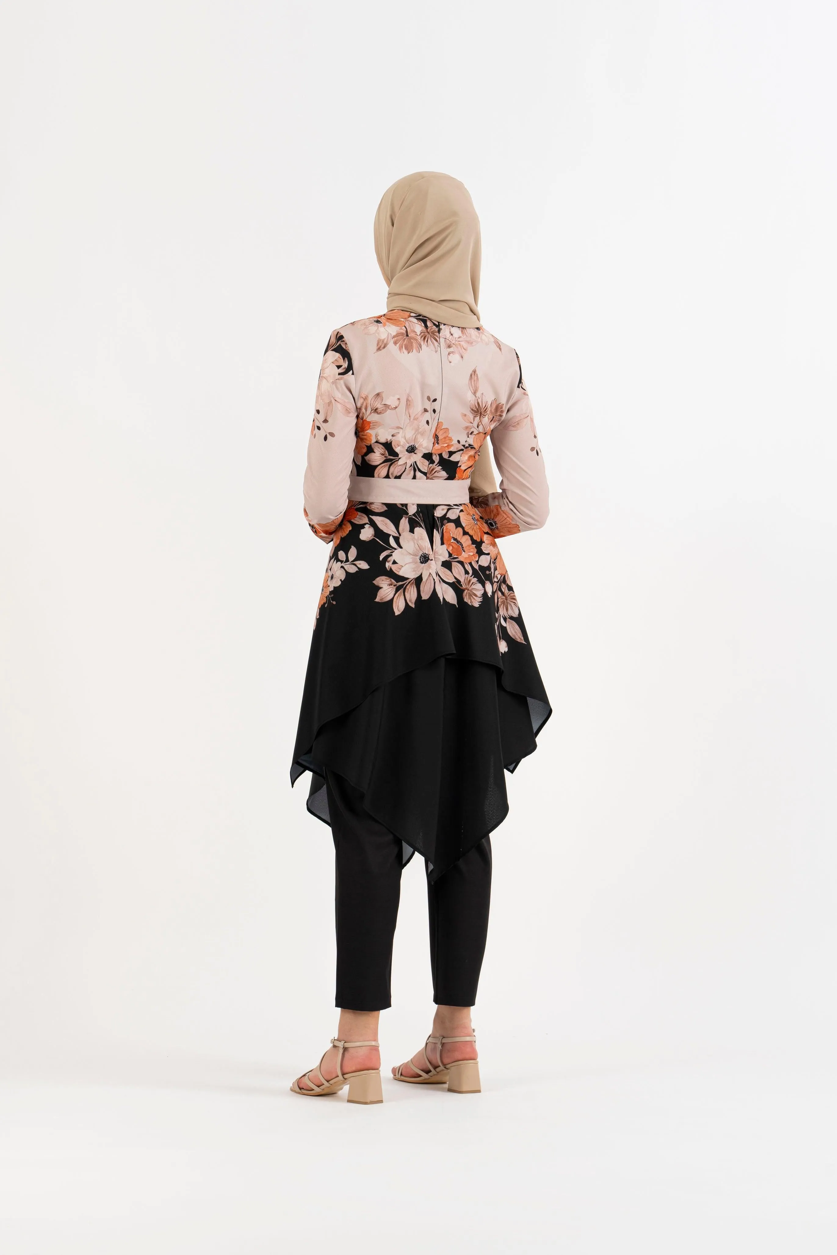 Ivory black floral tunic