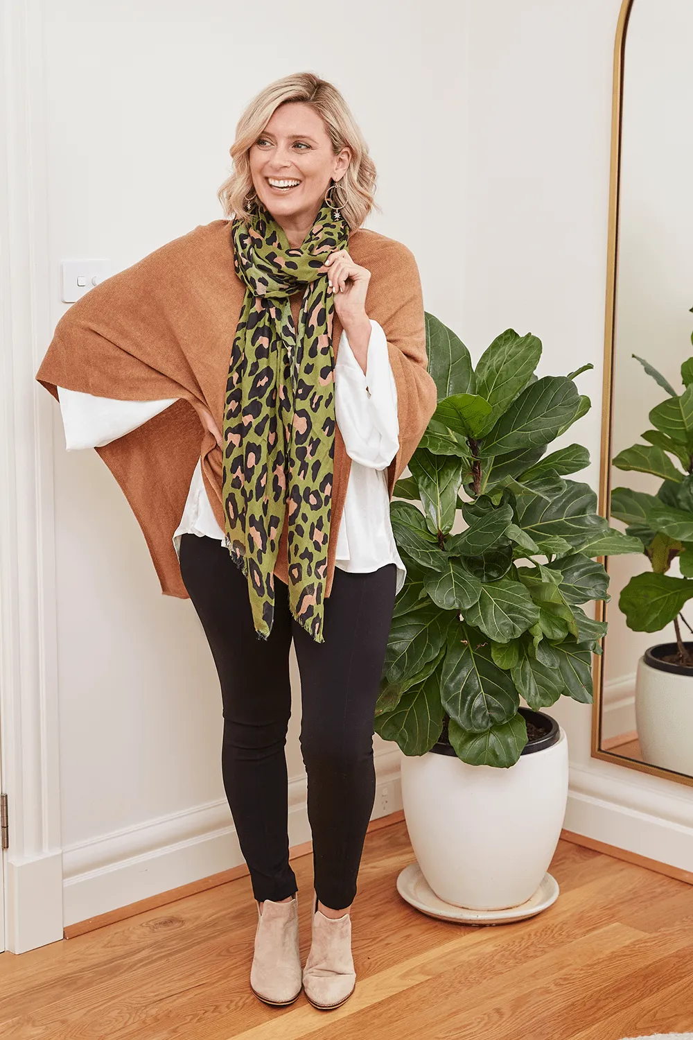 Kaya Animal Print Modal Scarf Olive