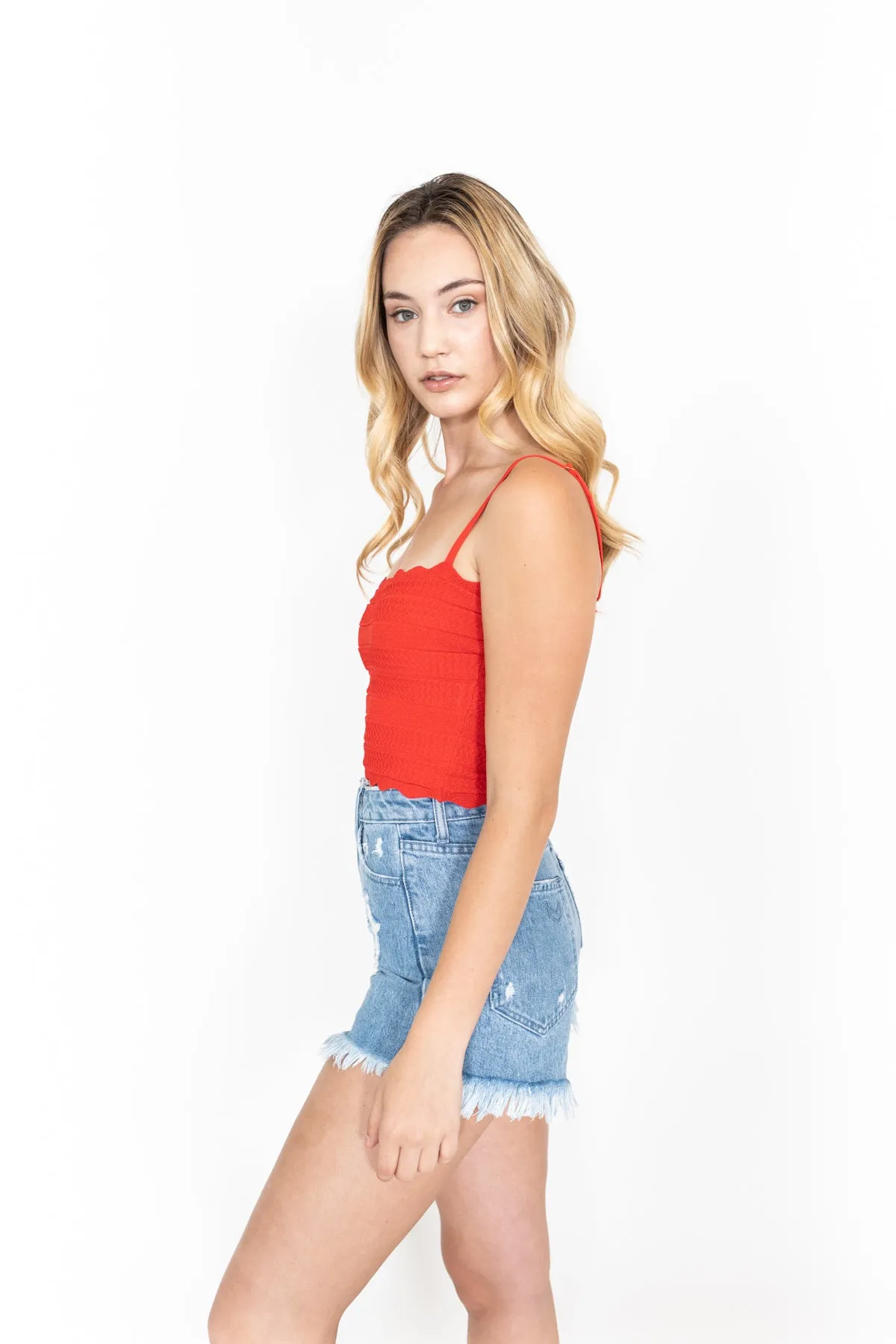 Knit Tank Top Bandeau Red