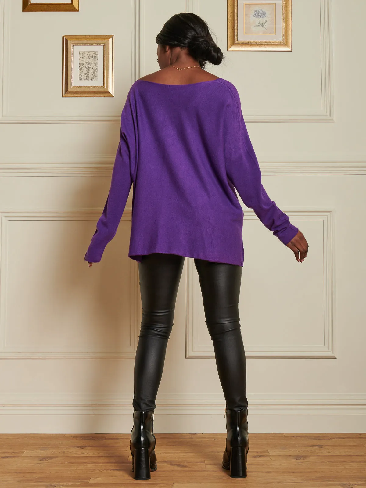 Knitted Rhinestone Star Neck Jumper, Purple