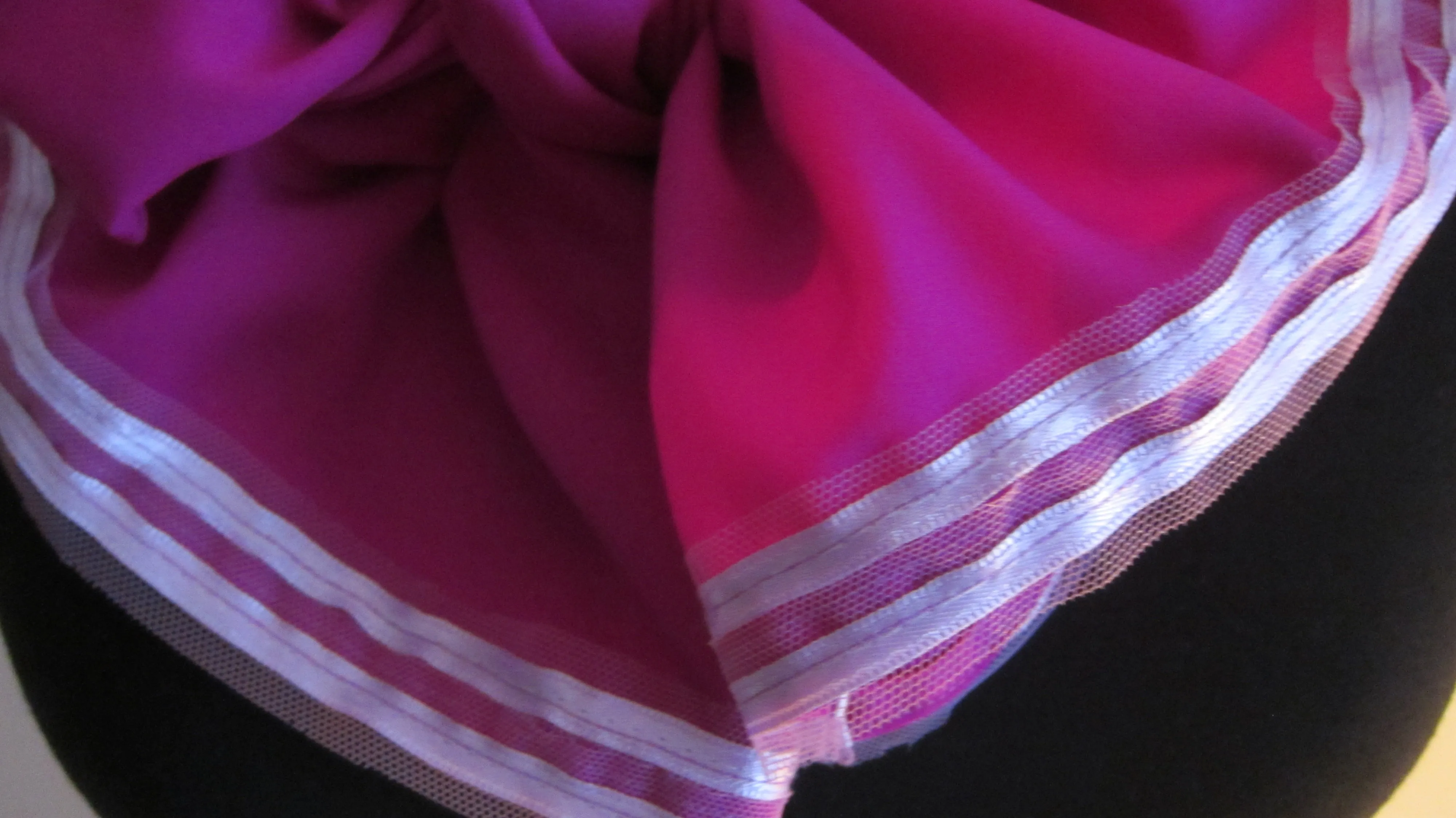 Ladies Cerise Crepe Scarf With Lilac Ribbon And Net Trim