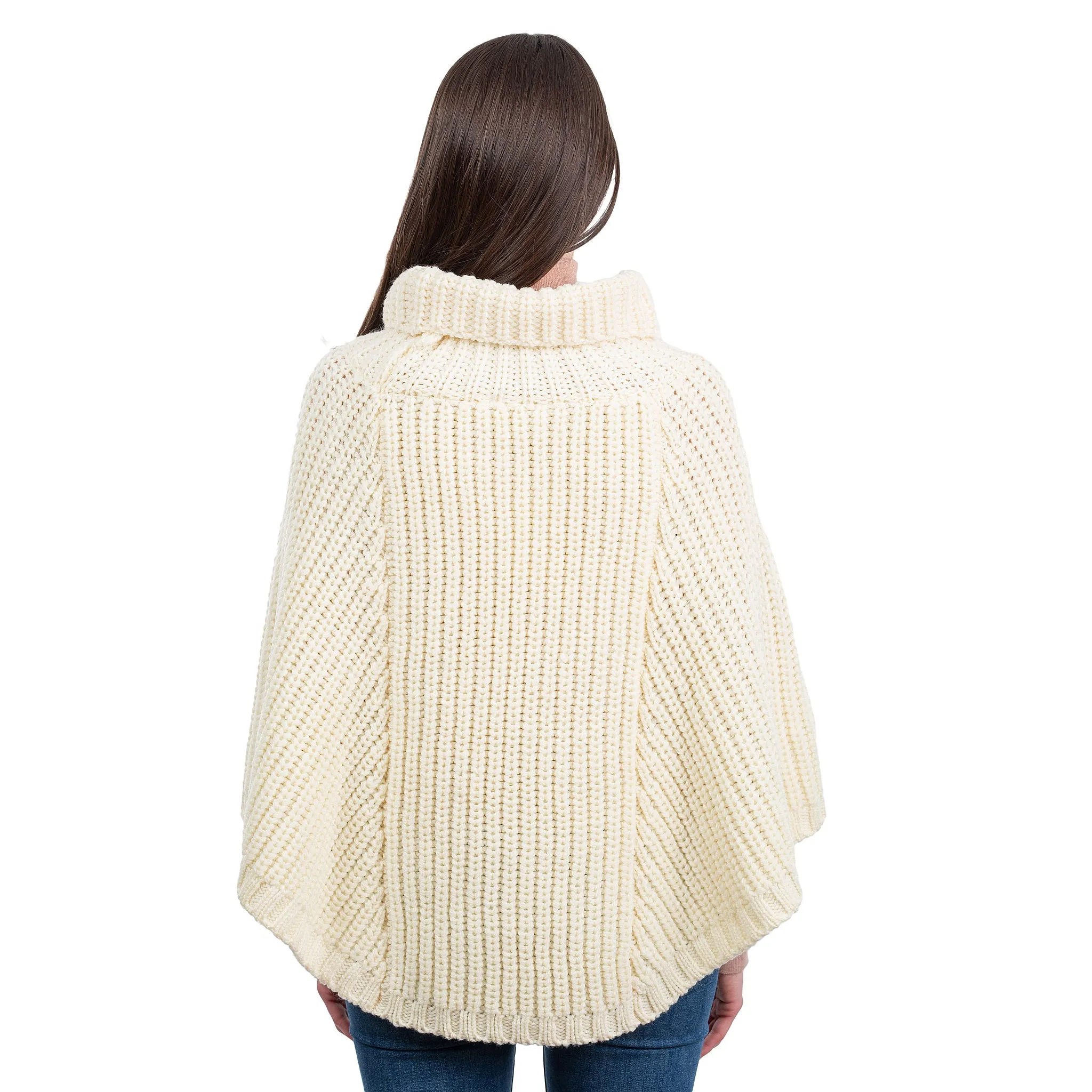 Ladies Rolled Collar Irish Poncho Sweater