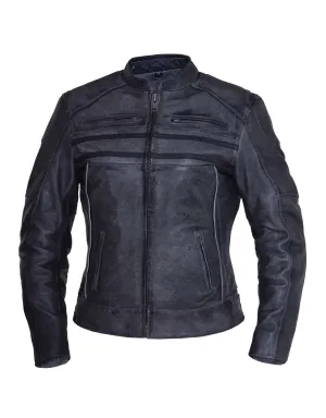 Ladies Tombsotne Gray Striped Motorcycle Jacket