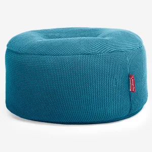 Large Round Pouffe - Ellos Knitted Petrol Blue