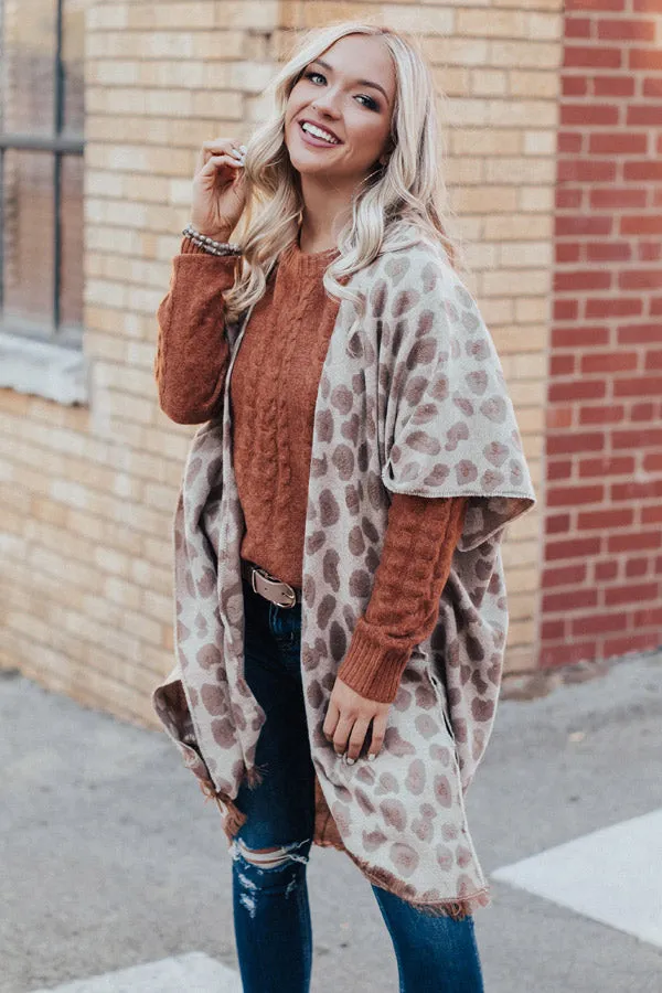 Layers Of Lovely Leopard Poncho in Iced latte