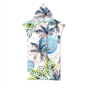 Leaves Print Microfiber Beach Towel Dress Hooded Robe Poncho Bath Towel For Adult Swim Beach Surf Bathrobe Beachwear de plage