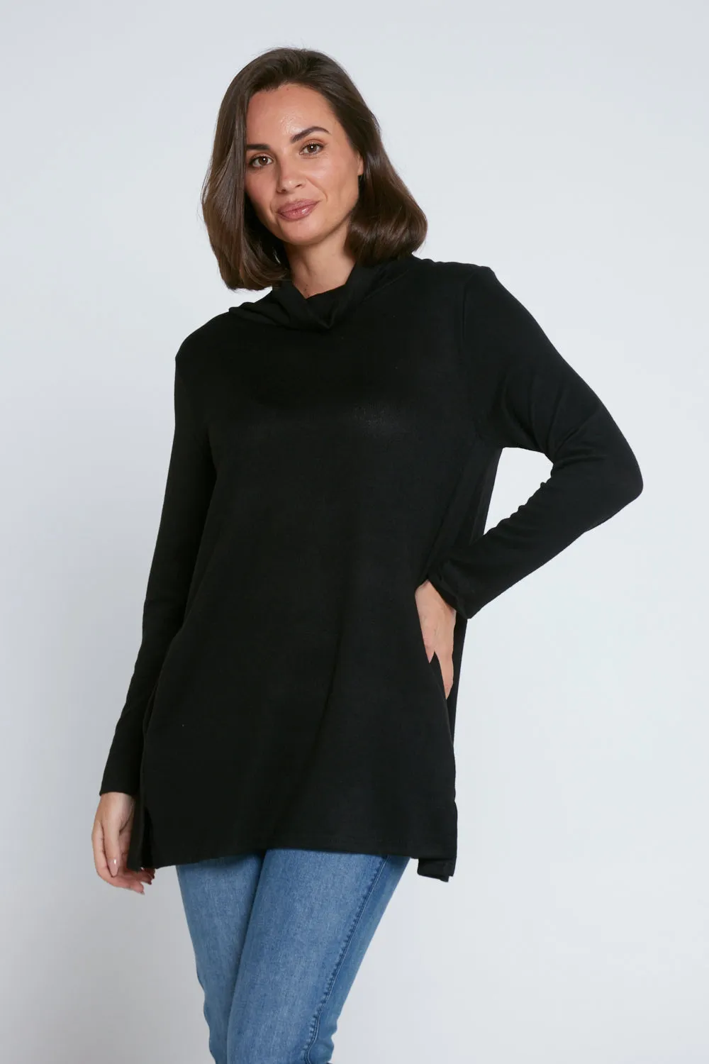 Lina Cowl Knit Tunic - Black