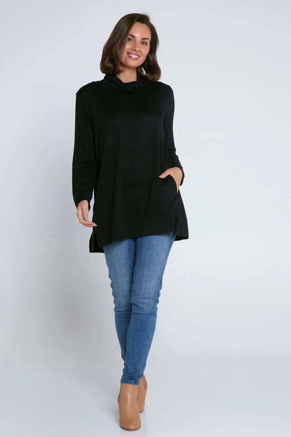 Lina Cowl Knit Tunic - Black