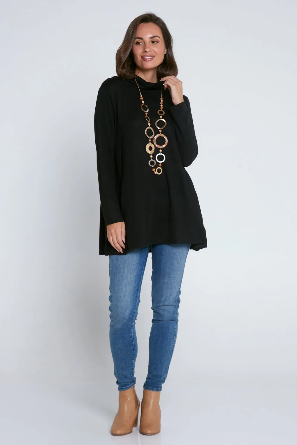 Lina Cowl Knit Tunic - Black