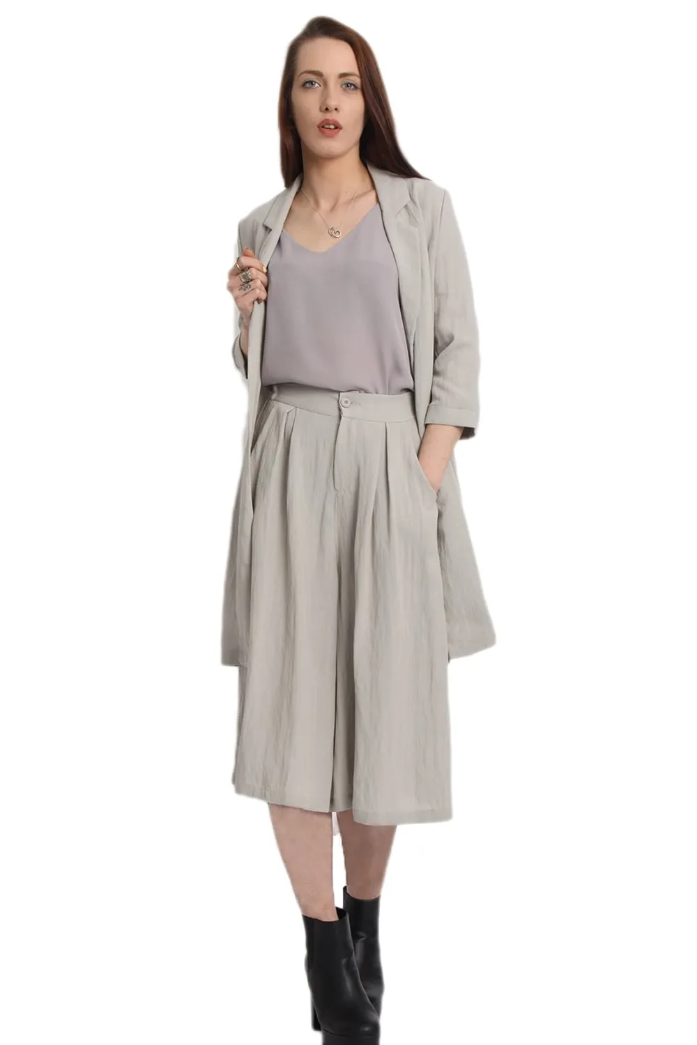 Linen Matching Longline Blazer and Culotte Co-Ord Set