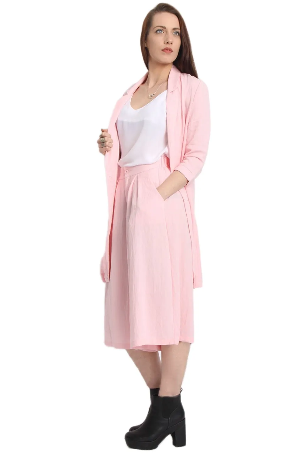 Linen Matching Longline Blazer and Culotte Co-Ord Set