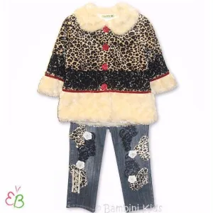 Little Mass Girls Vintage 3Pc Animal Print Jacket/Pant Set