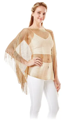 LOF801Metallic Net Cover-ups Fringes Poncho