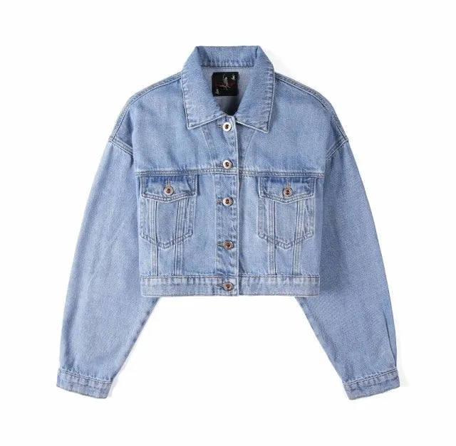 Long Jeans Jacket Women Short Denim Jacket Embroidery Oversized Denim