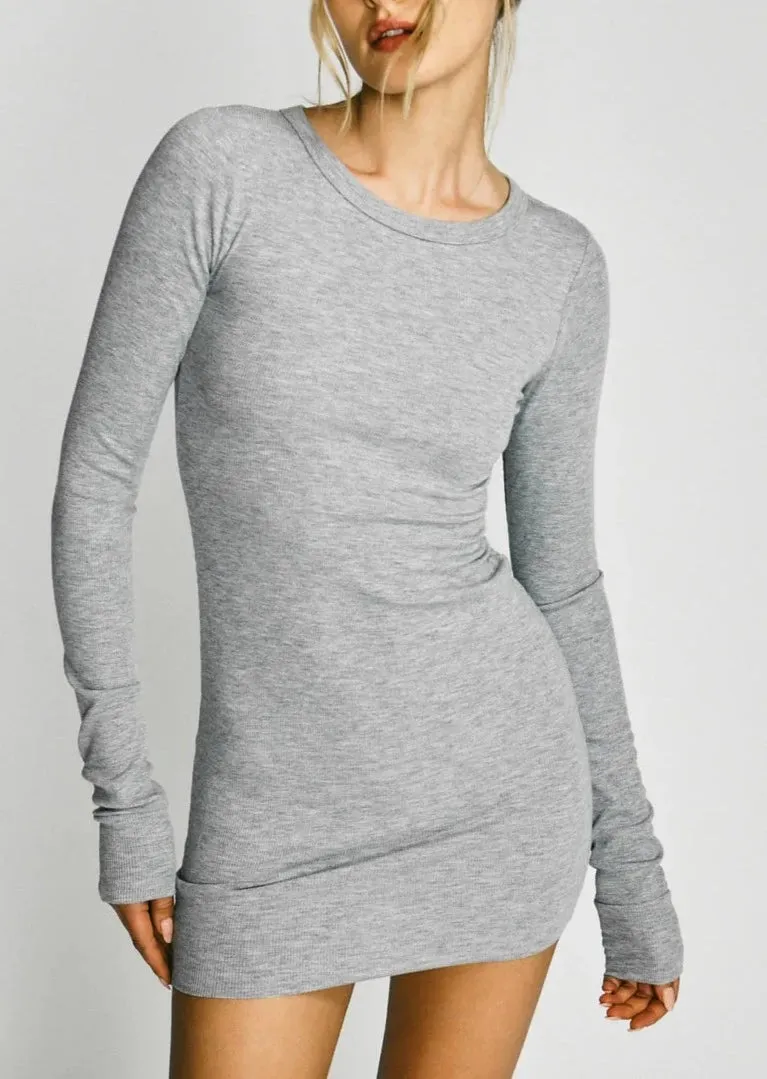 Long Sleeve Crewneck Dress Mini - Heather Grey