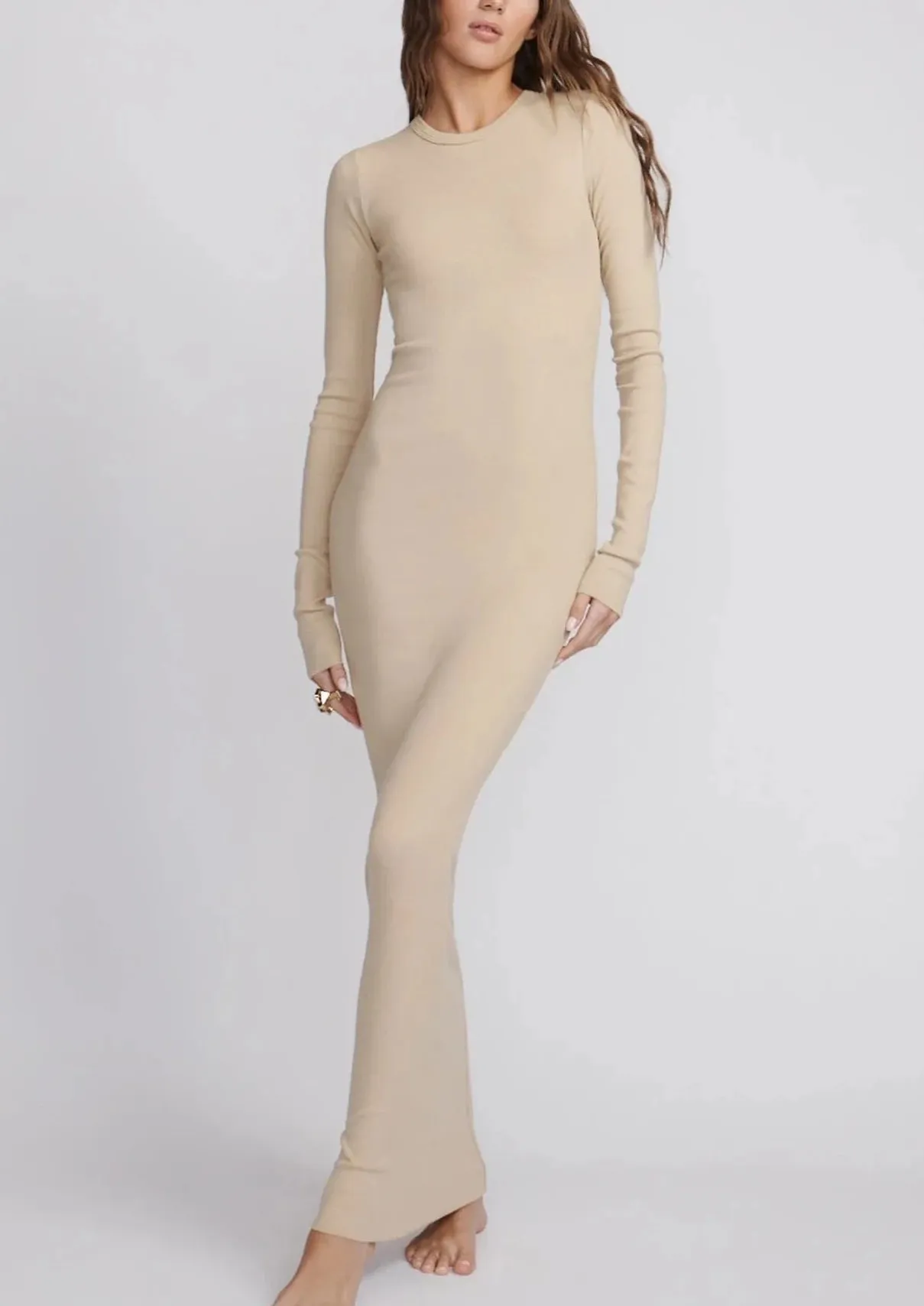 Long Sleeve Crewneck Maxi - Sand