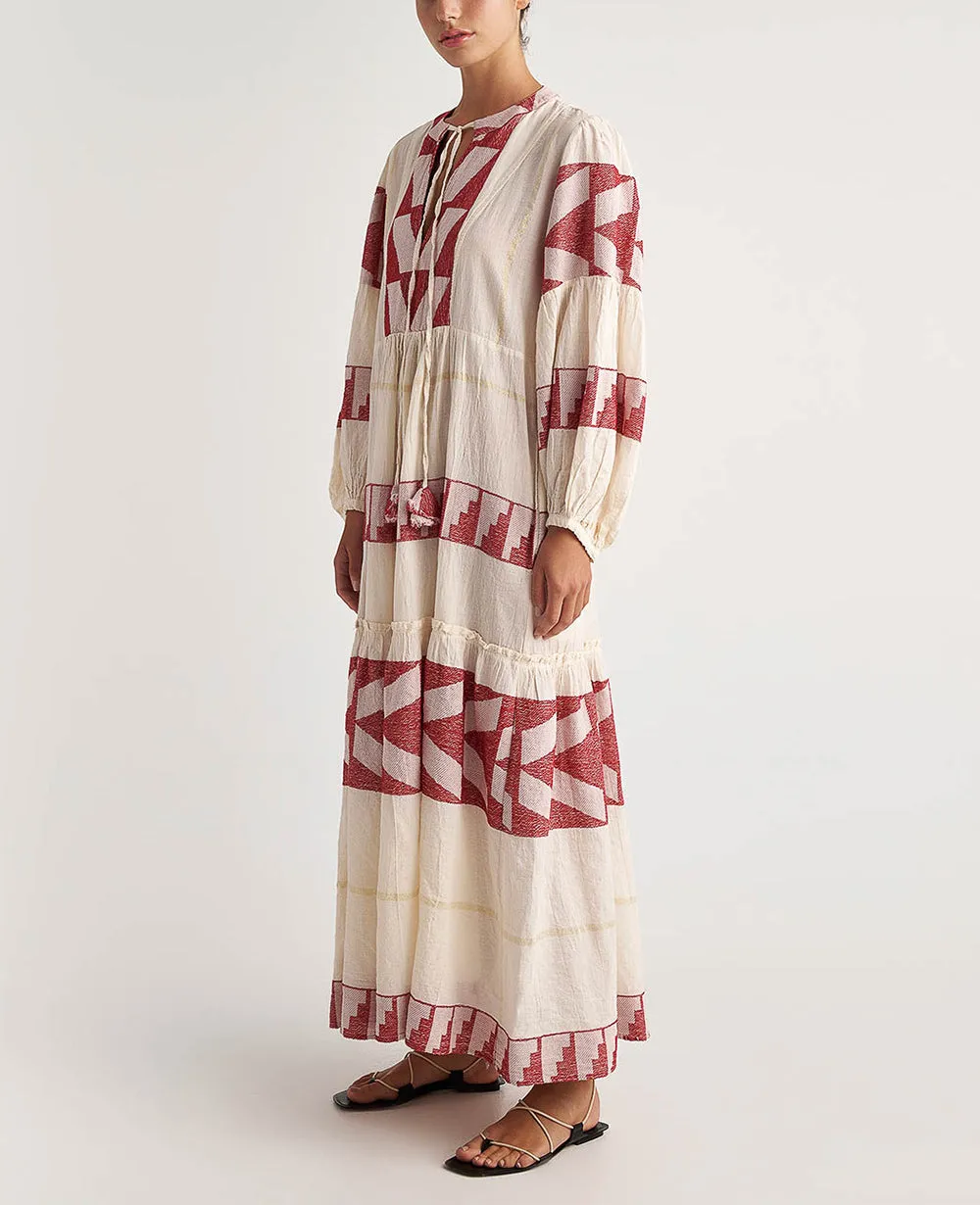 LONG TUNIC DRESS "ATHINA" NATURAL/RED