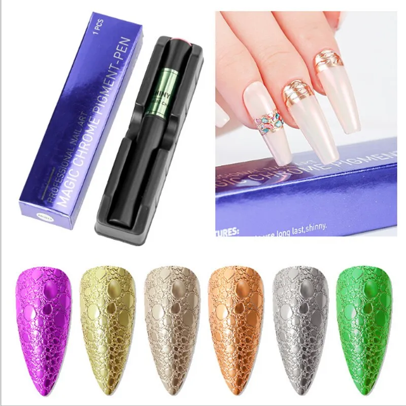 Magic Aurora Mirror Effect Gel Nail Color Pencil with Base Coat & Top Coat