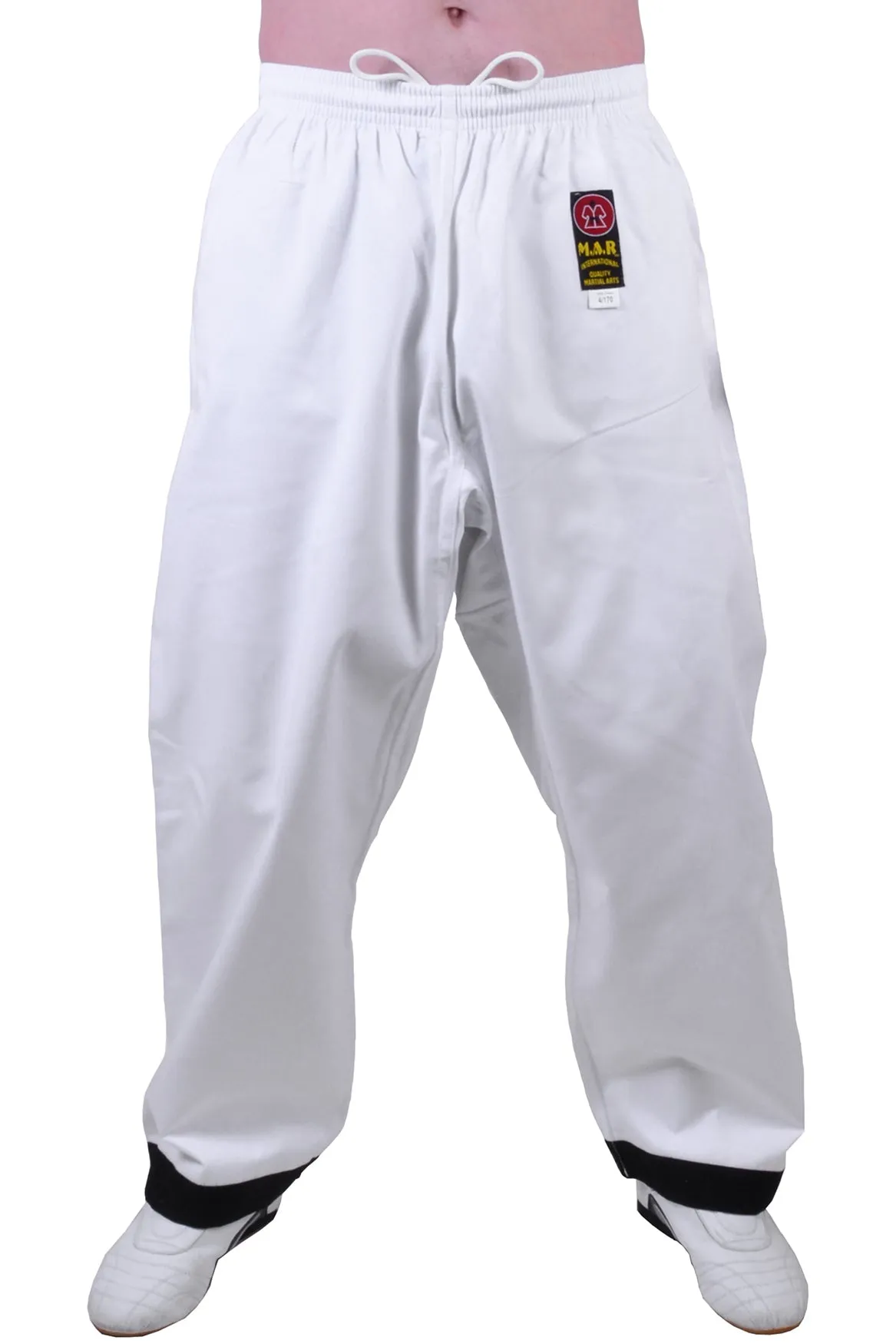 MAR-009 | White Karate Uniform w/ Black Trim (8oz Fabric)   FREE BELT