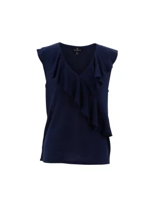 Marble 7376 Fine Knit V-Neck Frill Front Sleeveless Top (2 Colours)