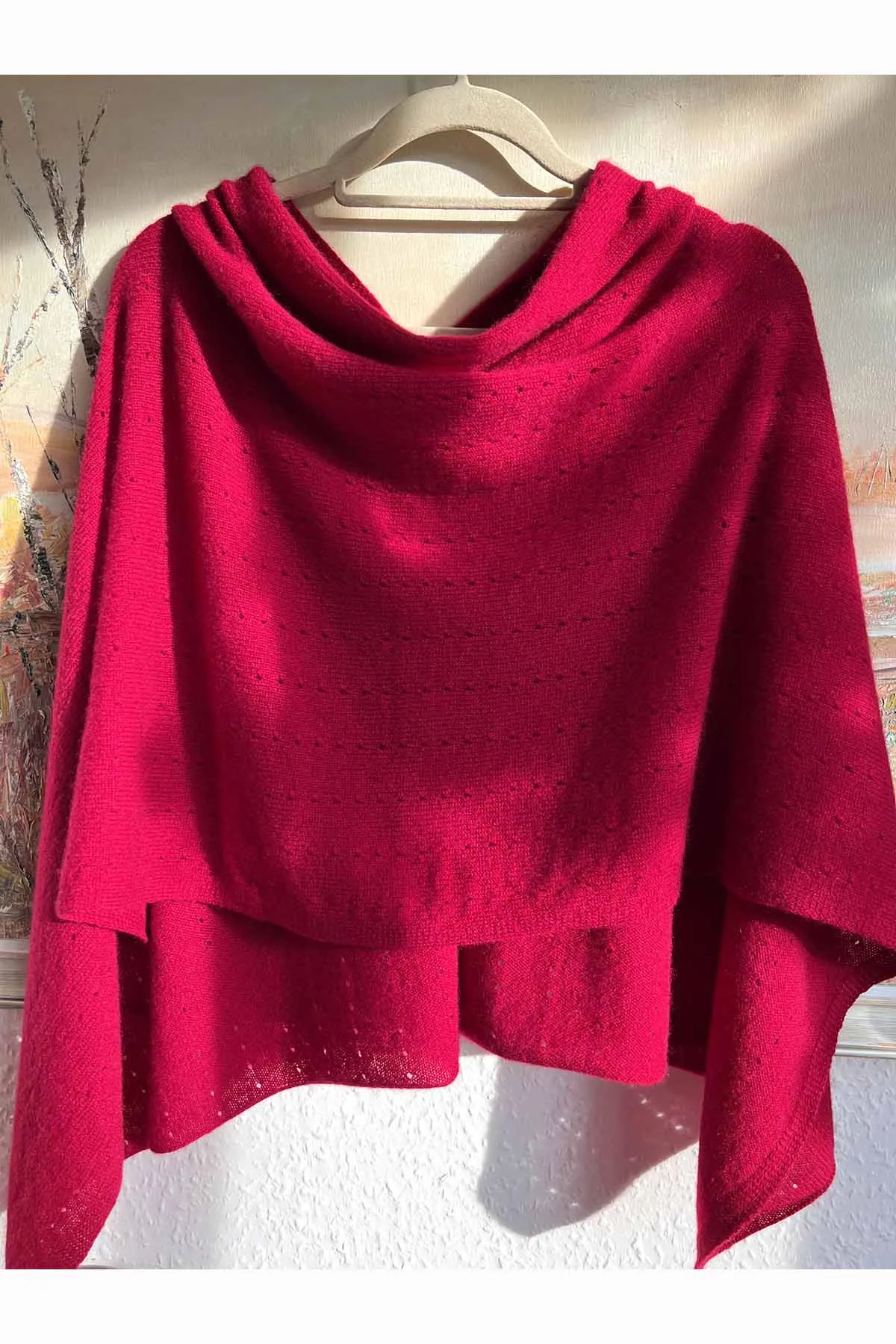 Maroon red cashmere poncho Multiway