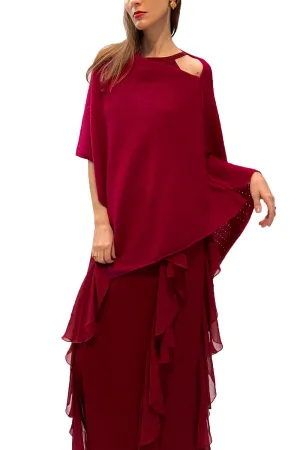 Maroon red cashmere poncho Multiway