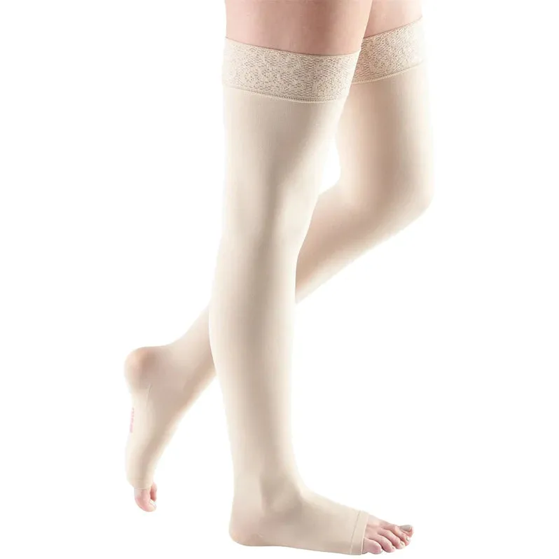 Medi Comfort 15-20mmHg Open Toe Thigh Length w/Lace Silicone Top Band - Petite