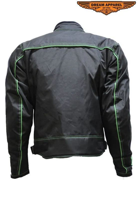 Men's Black Lightweight Textile Jacket W/ Green Stripes