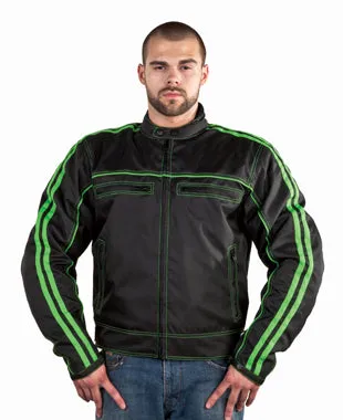 Men's Black Lightweight Textile Jacket W/ Green Stripes