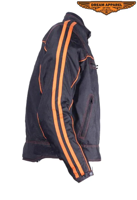 Men's Black Lightweight Textile Jacket W/ Orange Stripes