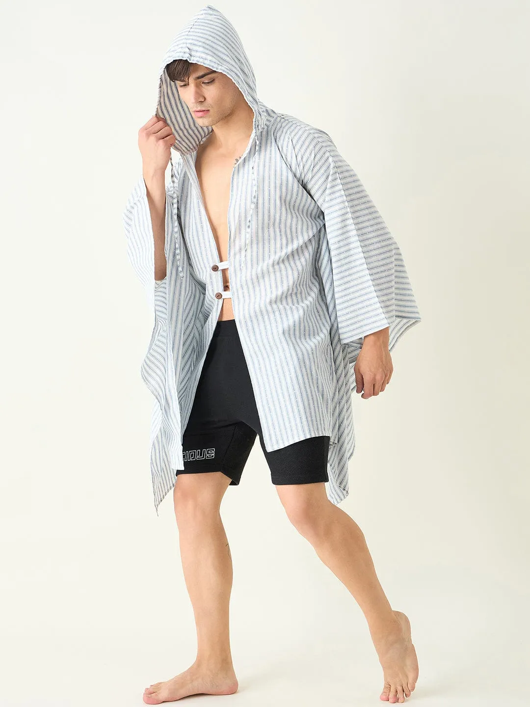 Mens Blue Striped Poncho