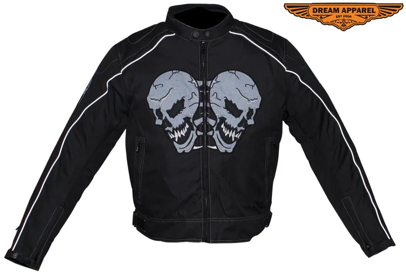 Mens Nylon Motorcycle Jacket with Reflective Skull