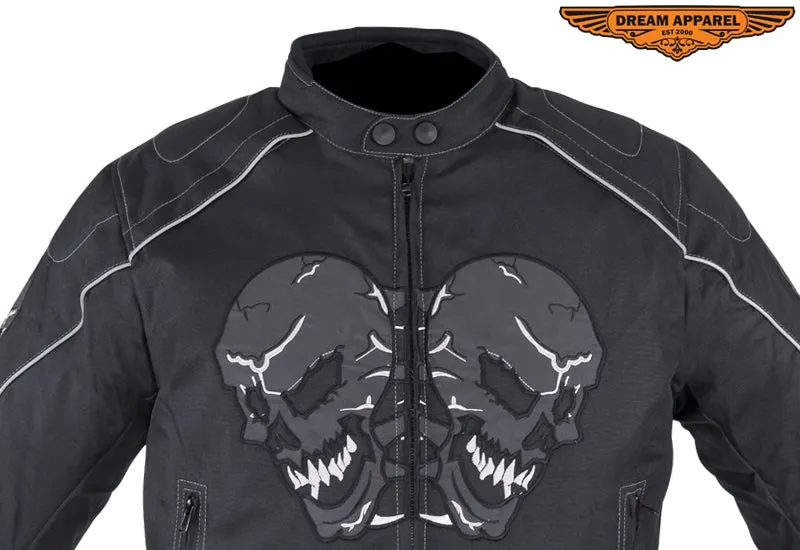 Mens Nylon Motorcycle Jacket with Reflective Skull