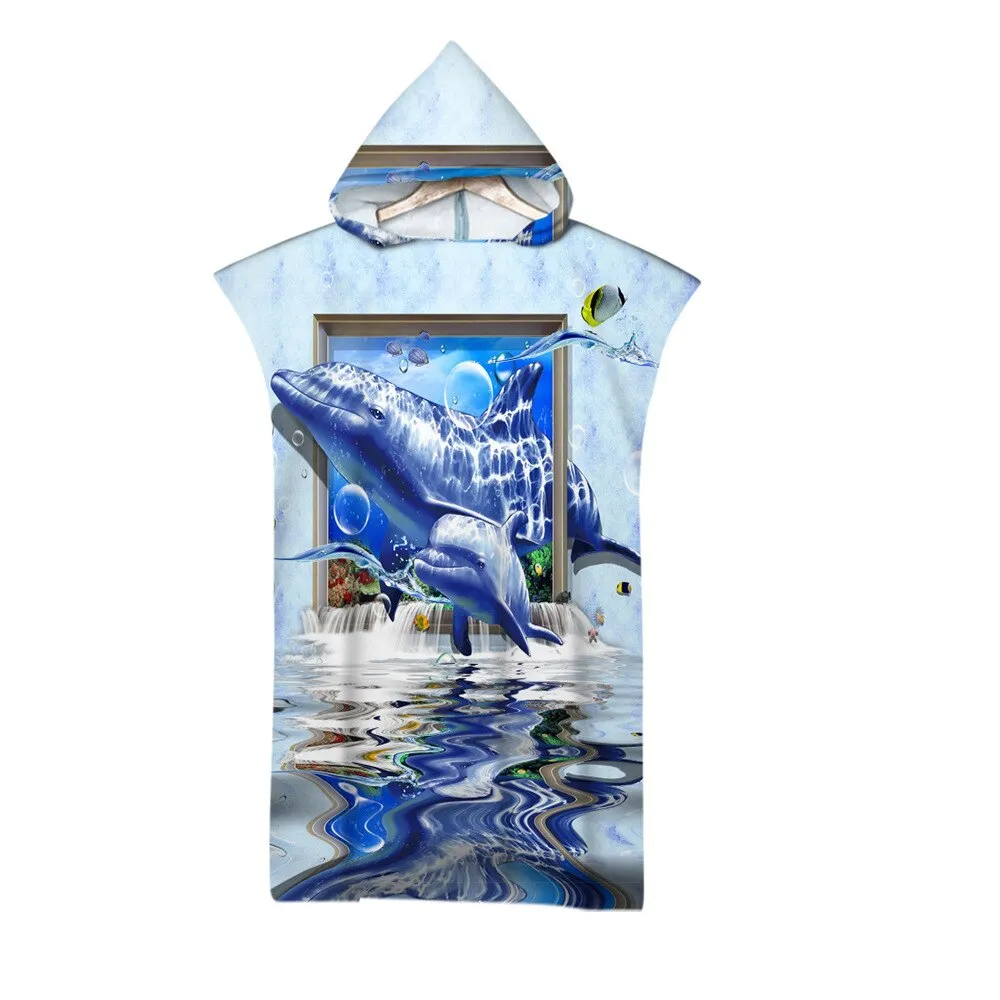 Microfiber Beach Towel Hooded 3D Beautiful Underwater World Printed Surf Soft Swimsuit For Women Poncho Quick Dry Men's Bathrobe