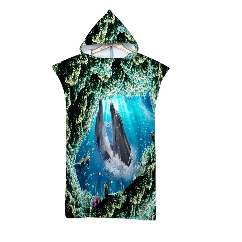 Microfiber Beach Towel Hooded 3D Beautiful Underwater World Printed Surf Soft Swimsuit For Women Poncho Quick Dry Men's Bathrobe