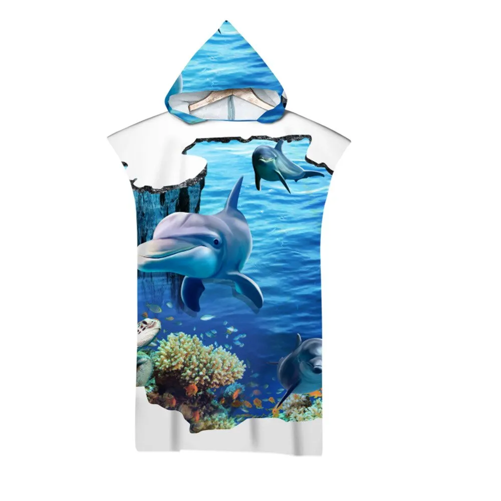 Microfiber Beach Towel Hooded 3D Beautiful Underwater World Printed Surf Soft Swimsuit For Women Poncho Quick Dry Men's Bathrobe